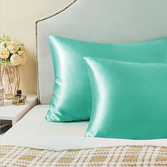 BEDELITE Satin Pillowcase for Hair and Skin, Super Soft Similar to Silk Pillow Cases 4 Pack with Envelope Closure, Cooling Pillowcases for Women Men (20"x26" Standard Size, Turquoise)