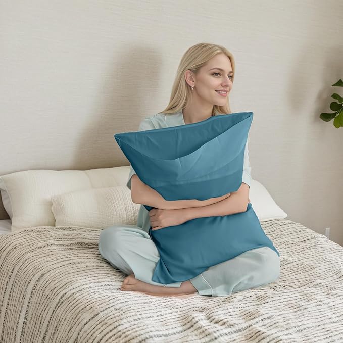 TELUS Blue Pillow Cases Queen Size 2 Pack, Bamboo Rayon Cooling Pillowcases with Envelope Closure, Cool Breathable Pillow Cover for Hot Sleepers & Night Sweats, 20x30 inches