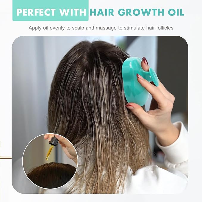 FREATECH Massager Shampoo Brush with Soft Silicone Bristles for Scalp Care, Shower Hair Scalp Scrubber Exfoliator for Dandruff Removal and Hair Growth, Wet & Dry for Men, Women and Kids, Green