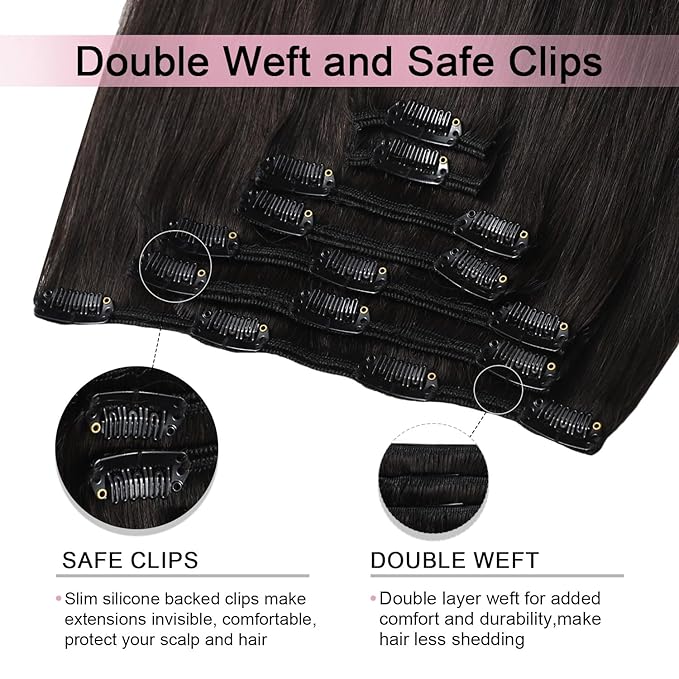 Pro2.0 Remy Real Human Hair Extensions Clip ins 120g Thick 7pcs Color #1B Natural Black Remy Clip in Hair Extensions Real Human Hair 16inch Seamless Double Weft for Women（#1B-16inch）