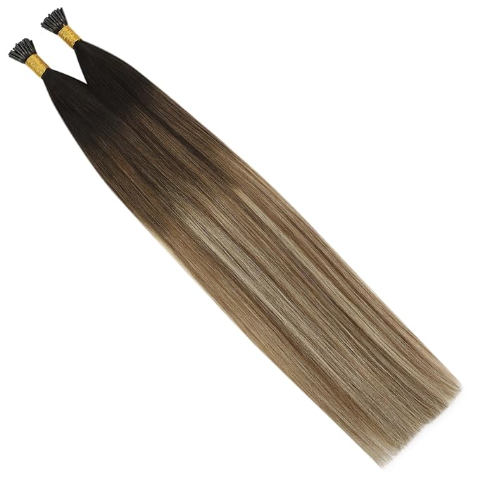 YoungSee Hair Extensions Itip Brown Balayage Human Hair Extensions I Tip 20In Brown Ombre Medium Brown with Blonde Itips Hair Extension Real Human Hair I Tip Remy Hair Extension 50s 50g