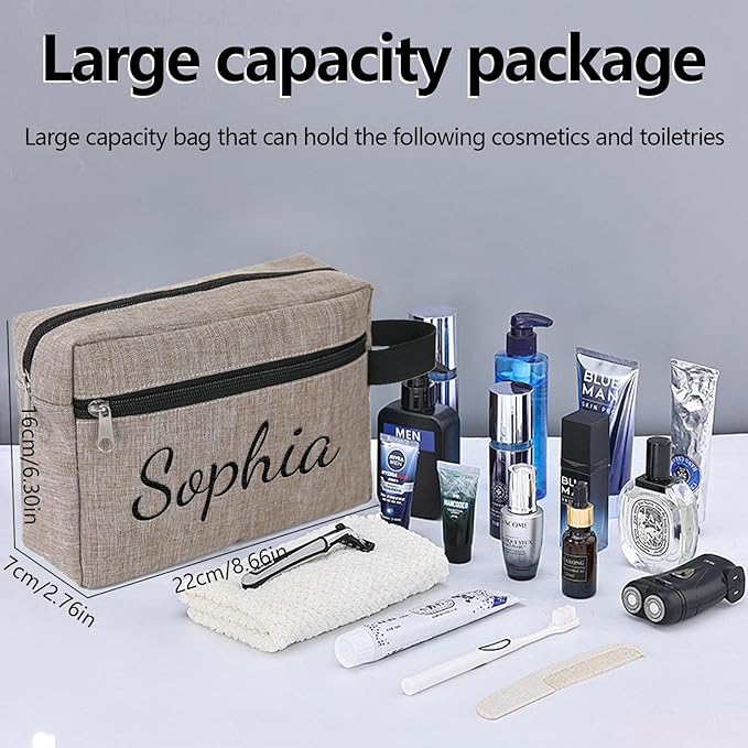 Personalized Toiletry Bag for Men, Embroidered Name Mens Toiletry Travel Bag, Waterproof Canvas Shaving Bag with Large Capacity, Custom Men Hanging Toiletries Bag for Traveling (Blue)