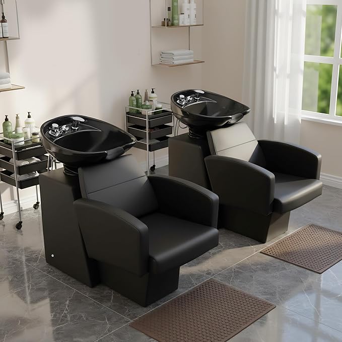 Salon Shampoo Bowl and Chair Set, Shampoo Barber Backwash Chair, Adjustable Splash-Proof Ceramic Bowl Hair Washing Station for Spa Beauty Salon