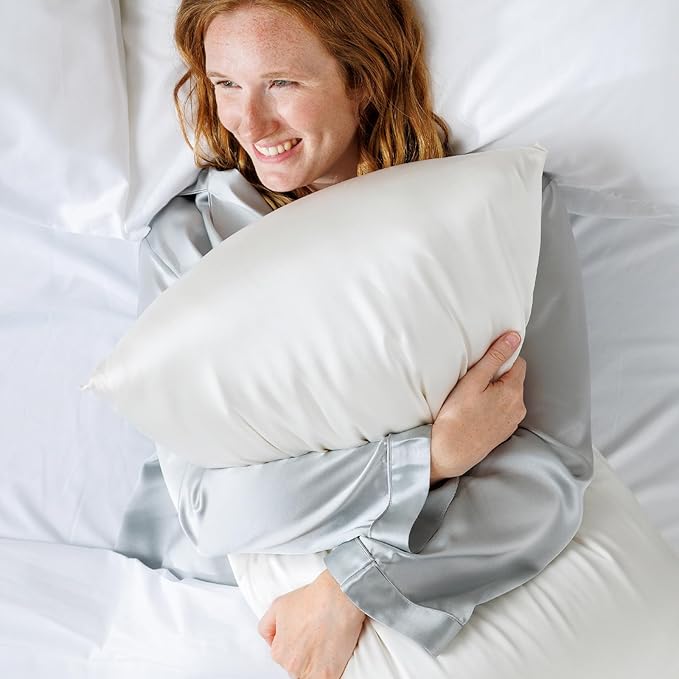 Fishers Finery 25mm 100% Pure Mulberry Silk Pillowcase (Taupe Stripe Standard 2 Pack)
