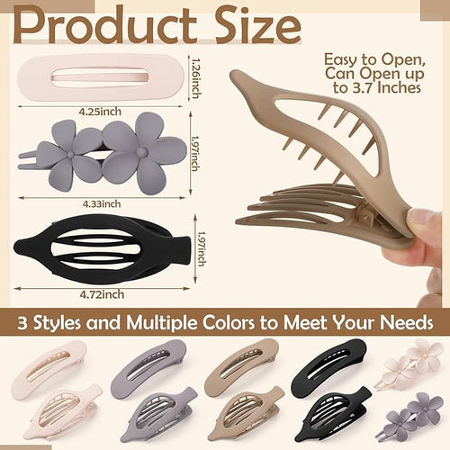 10 Pcs French Flat Hair Clips for Women, 3 Styles Lay Flat Claw Clips Non-slip Matte Hair Claws for Thin Thick Hair