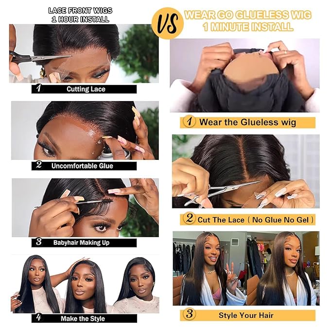 Wear and Go Glueless Bob Wig, 14 Inch, 180% Density, Human Hair, Natural Black, No Shedding, No Tangle, Adjustable Elastic Cap