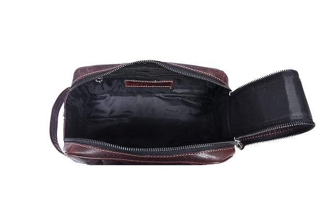10" Premium Leather Toiletry Travel Pouch With Waterproof Lining | King-Size Handcrafted Vintage Dopp - Kit, Gift for Father's Day By Aaron Leather Goods