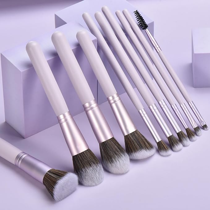 10 Piece Purple Makeup Brushes - Wooden Handle with Soft Synthetic Bristles,for Face & Eye Makeup|Professional Makeup Brushes set for Women & Girls|