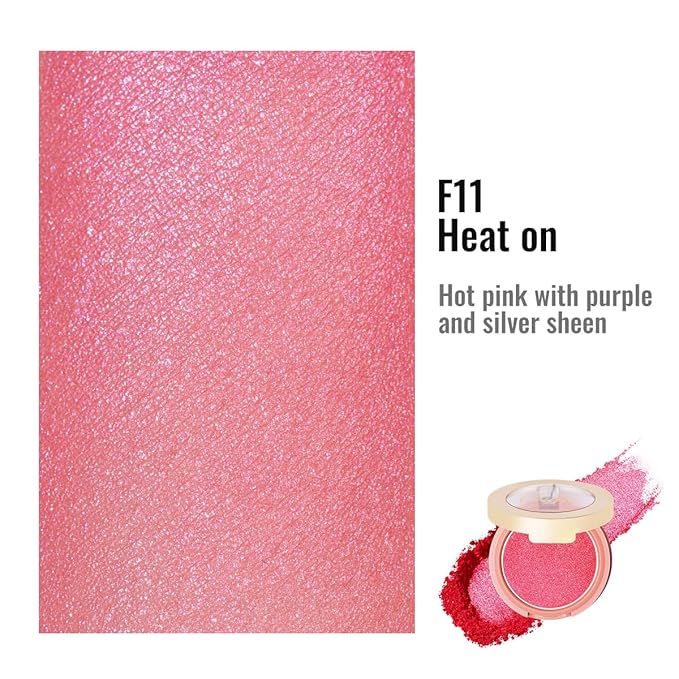 Oulac Luminisers Powdery Blusher for Cheeks Face Glow,Brighten Skin As Highlighter Makeup, Shimmer Blusher,Buildable and Vegan Cosmetics,4.8g F11 Heat On