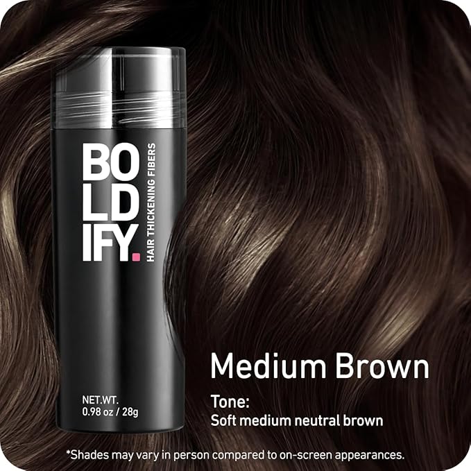 BOLDIFY Hair Fibers (28g) - Fill In Thinning and Fine Hair for an Instantly Fuller, Thicker Look - 14 Shades for Women & Men - Medium Brown