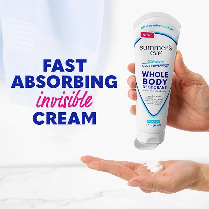 Summer's Eve, Whole Body Deodorant for Women, Ultimate Odor Control, Aluminum Free Deodorant, Fresh Scent, 3 Fl Oz
