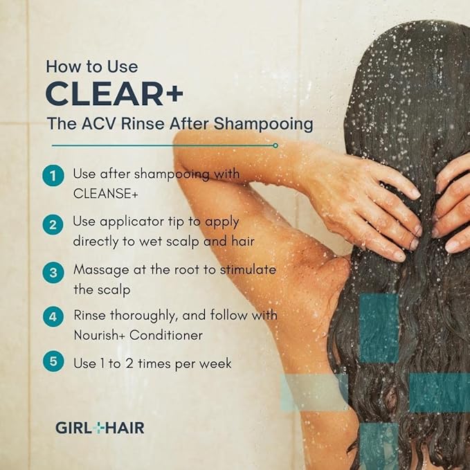 GIRL+HAIR Clear and Refresh Set, Refresh Plus Aloe Vera, Biotin, Apple Cider Vinegar Hair Rinse Removes Scalp Buildup, No Sulfates