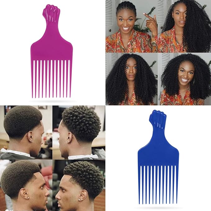 Fist Picks for Curly and Afro Hair, Plastic 6.5 inch Lift Picks for Women and Men, Rainbow Set (6 PCS)
