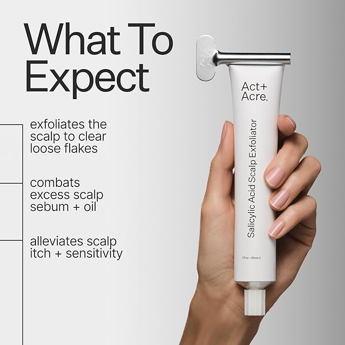 Act+Acre Cold Processed Salicylic Acid Exfoliator | For Loose Flakes, Excess Oil, Scalp Build-Up | Salicylic Acid, Papaya, Peppermint | Balance, Soothe | Vegan, Color Safe, Fragrance-Free | 2 Fl Oz