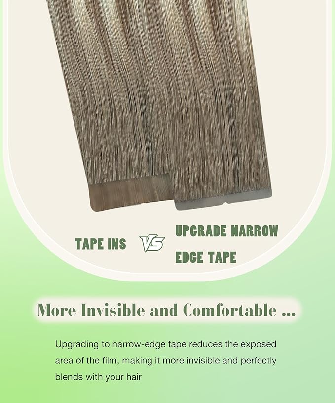 SURNEL Tape in Extensions Human Hair Ombre 8 Ash Brown Fading to 60 Platinum Blonde Tape in Hair Extensions 20 inch 20pcs 50g(#8T60-20)