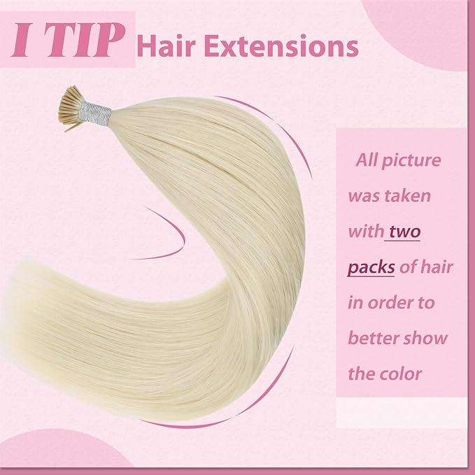 YoungSee I Tip Hair Extensions Human Hair Blonde I Tip Extensions Platinum Blonde 16 Inch Itip Hair Extension Real Human Hair 80s 50g Itip Hair Extension Soft for Engagement