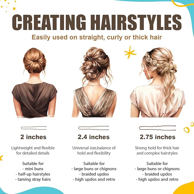 HOYOLS U Shaped Assorted Size Hair Bobby Pins, Metal Bun Clips Hairpin Crimped Design with Ball Tips for Women Girls Grips Hairstyle, 150 Count Bulk Pack (Brown)