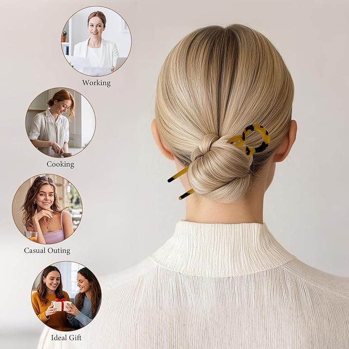 10 Pcs Prestige French Hair Pins for Women, Retro Acetate French Twist Hairpin Thin Thick Hair Clips Elegant Decorative U-shaped Hair Accessories for Updos Chignons & Buns