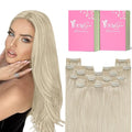 YoungSee Clip in Hair Extensions Real Human Hair Blonde Hair Extensions Clip ins Platinum Blonde Full Head Real Human Hair Extension Clip ins for Women 7Pcs 120G 16Inch