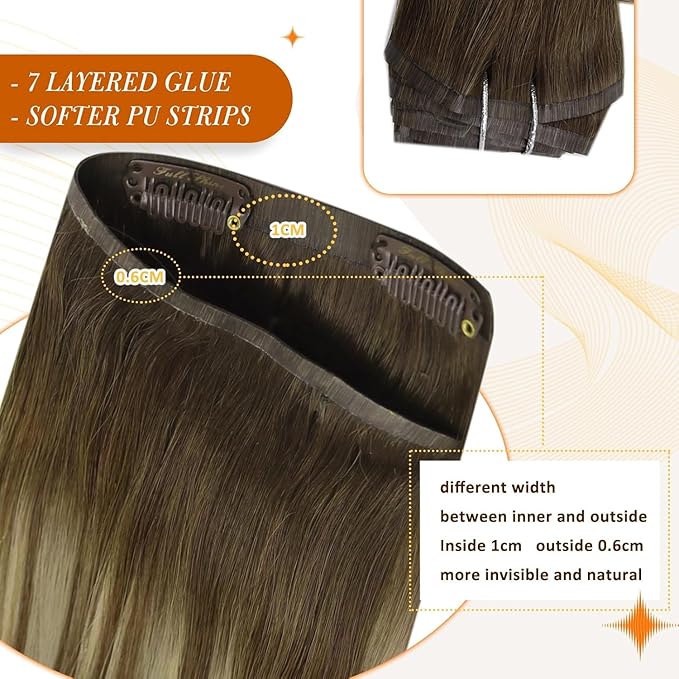 Full Shine Seamless Clip in Hair Extensions Balayage Brown Clip in Extensions Real Human Hair Medium Brown Ombre Honey Blonde Short Clip ins 14 Inch 120 G 8 PCS