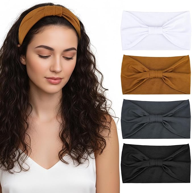 obeoby 5.5'' Wide Headbands for Women, 4Pack Boho Twisted Knot Hairband Large Headbands