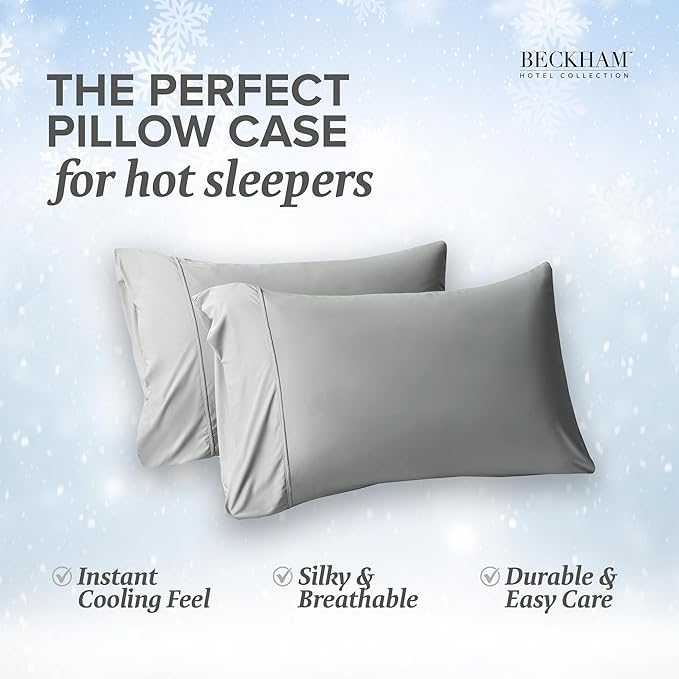 Beckham Hotel Collection Cooling Pillowcases for Hot Sleepers, King Size Set of 2, Cool Bedding, Envelope Closure, Silky Soft, Breathable, Moisture-Wicking, Dark Gray