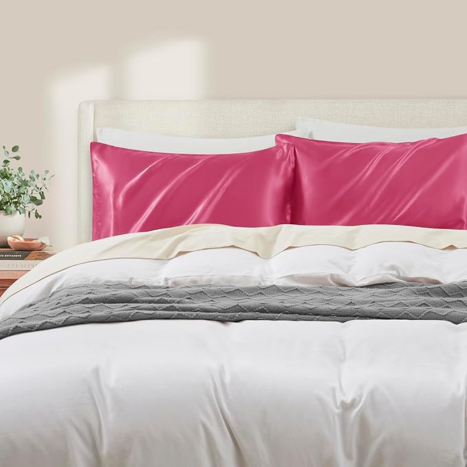 Peach Red King Size Satin Pillowcase Set of 2 with Envelope Closure,Peach Red Silk Pillowcase for Hair and Skin (20x36)
