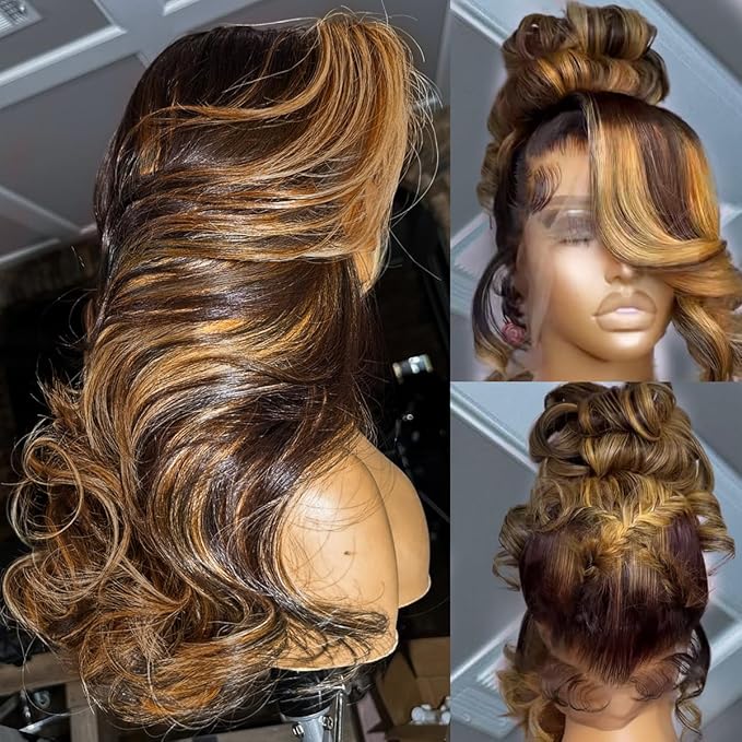 AMIRTY 250 Density 360 Lace Front Wigs Human Hair Pre Plucked Honey Blonde Body Wave Lace Front Wigs with Baby Hair Full 360 Glueless HD Transparent Lace Front Wigs for women