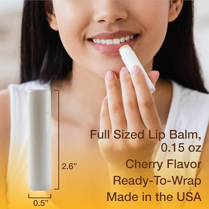 Nature's Bees - DIY Bulk Lip Balm Kit, Natural Cherry Flavor - 48 Blank Lip Balm Tubes w/ 60 Labels - Easy to Use - Customizable Templates - Beeswax, Cocoa Butter, Coconut Oil, Aloe - .15 oz (4.2g)