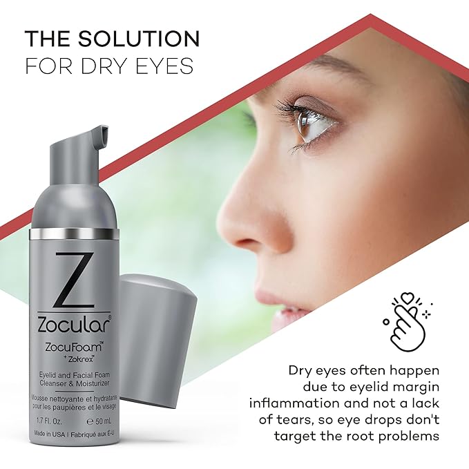 ZocuFoam Eyelid Cleanser - Foaming Eyelid Scrub - Natural pH Balanced Solution - 1.7 FL OZ (50mL)