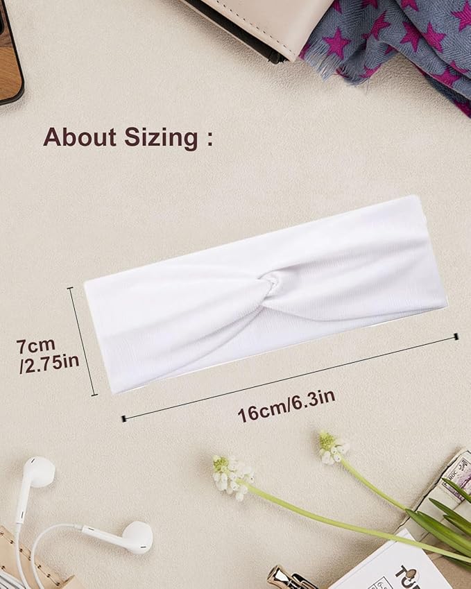 10 Pcs Wide Absorbent Sport Headbands for Women, Non-slip, Stretchy, Soft Cotton Twist Knotted Hair Bands for Daily Workout Yoga Running Sports (White & Black)