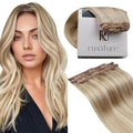 RUNATURE Blonde Clip in Hair Extensions, Real Human Hair Clip in Extensions, Short Hair Extensions Clip Ins, Remy Natural Hair For Women, Add Hair Volume, 12 Inch 50g 3pcs #18P60 Ash Blonde Highlight