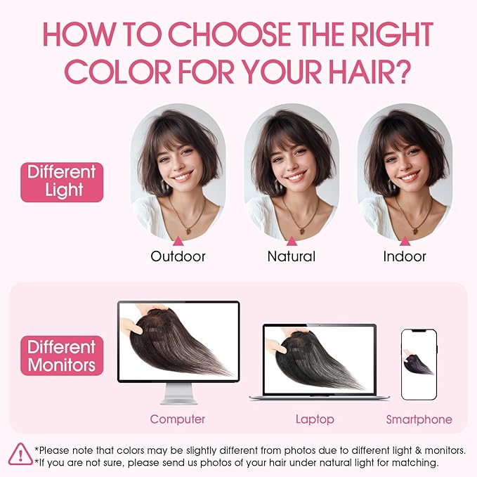 Hairro Human Hair Toppers with Wispy Bangs, 3D 360° Seamless Real Hair Toppers, Hand-Tied with 3.5"x4.7" T-shaped Base, Clip-In Hairpieces to Add Volume on Top, 11 Inch Dark Brown