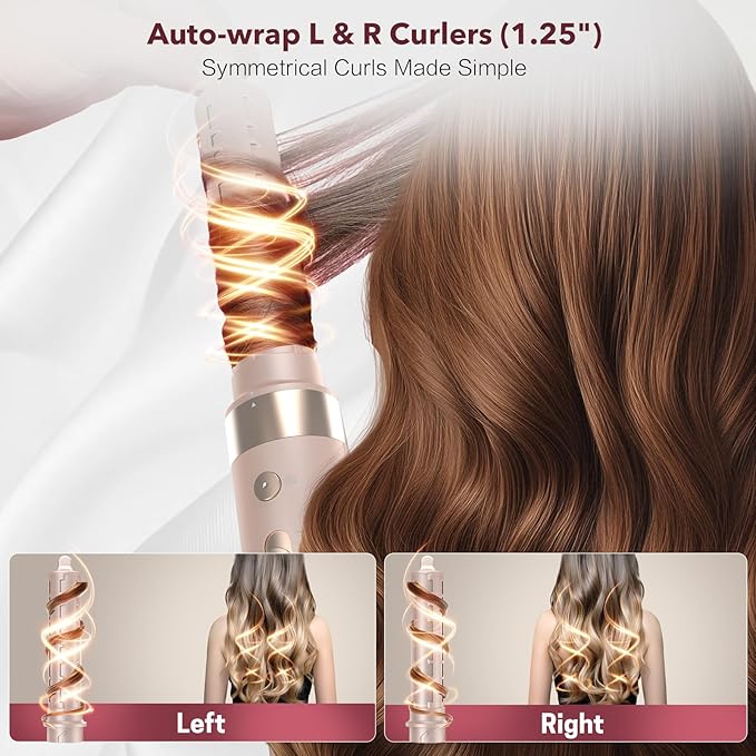 StyleVibe 6-in-1 Air Styler, Hair Dryer & Blow Dryer Brush with Travel Case - Auto Wrap Curls (L/R), Fast Drying, Thermal Round Brush for Smooth Blowouts & Frizz-Free Volume, No Heat Damage