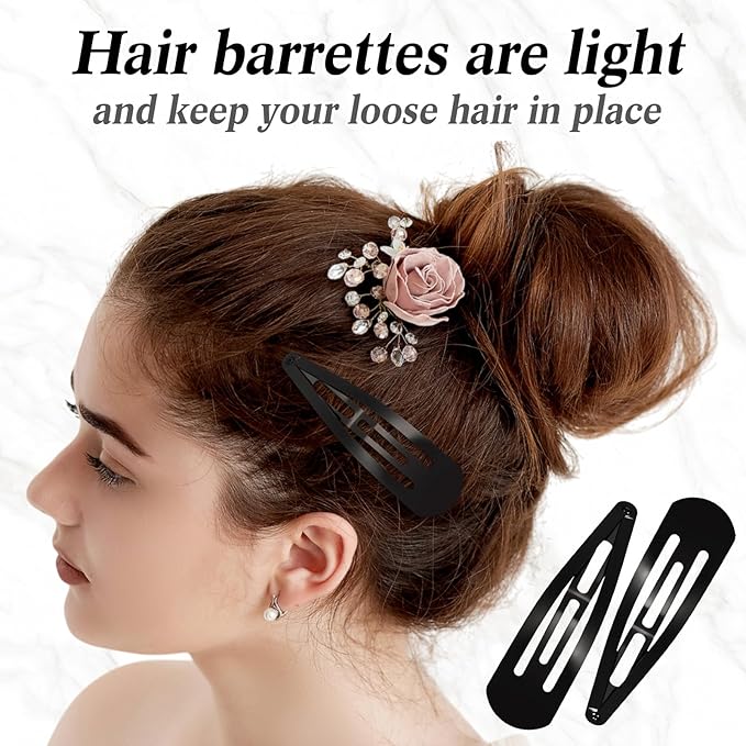 WILLBOND 30 Pieces 3.1 Inch Large Metal Snap Hair Clips Nonslip Barrettes Women Hair Accessories(Black)