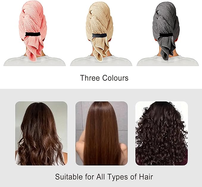 Women Microfiber Hair Towel Wrap with Elastic Strap,Super Absorbent Anti Frizz Drying Turban for Curly, Long,Wet Hair- Beige