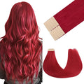 GOO GOO Tape in Hair Extensions Human Hair, Red, 18inch 25g 10pcs, Colored Tape ins Human Hair Extensions, Silky&Soft Invisible Tape Ins, Hair Highlighted for Party