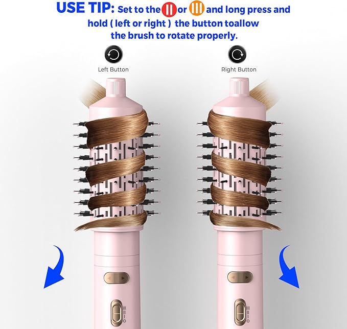 4 in 1 Rotating Hair Dryer Brush Spinning with Detachable Brush(2" & 1.5"),Negative Ionic Brush Blow Dryer 100-120V,3 Heats and 2 Speeds Rotating Hot Air Brush for Curling,Straight,Drying