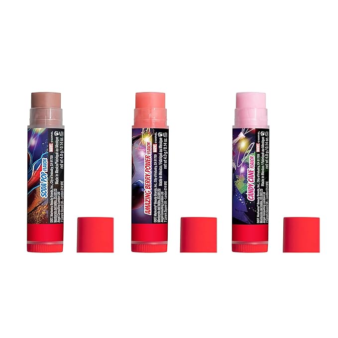 Lip Smacker Marvel Spiderman Holiday 3 pcs Flavored Lip Balm Tin, Stocking Stuff For Boys