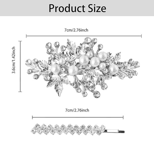 4PCS Rhinestone Pearl Hair Clips, Wedding Bridal Leaf Hair Barrette, Sparkly Glitter Hair Pins Accessories for Women and Girls