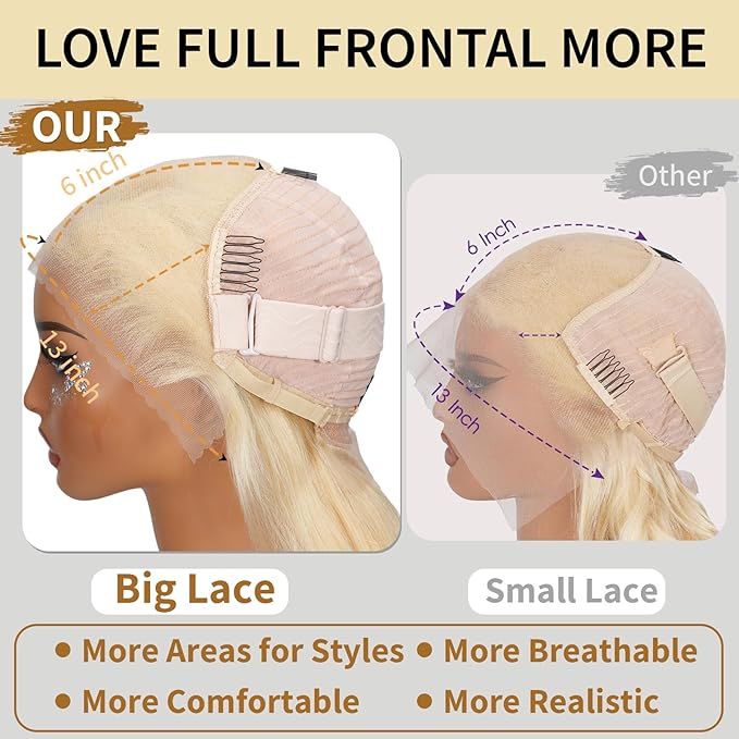 613 13X6 Lace Front Wig Human Hair 24 Inch Glueless Wig Human Hair 220% Density Body Wave Human Hair Wig Blonde 100% Real Human Hair Triple Lifespan 3X No Tangle No Shedding No Synthetic