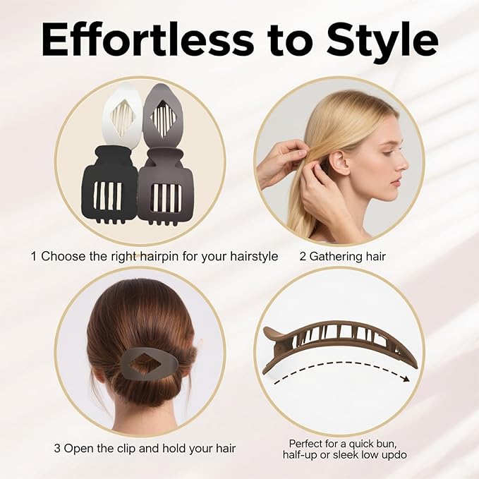 Large Flat Hair Clips for Woman,4PCS French Flat Hair Claw Clips,Duckbill Hair Clips for Thick and Thin Hair,Matte No-Slip Hair Clip Strong Hold Barrettes