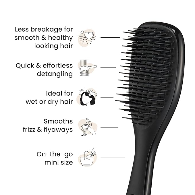 Tangle Teezer Ultimate Detangler Hairbrush, Eliminates Knots & Reduces Breakage, Mini Hair Brush for Travel, Small Hands & All Hair Types, Black