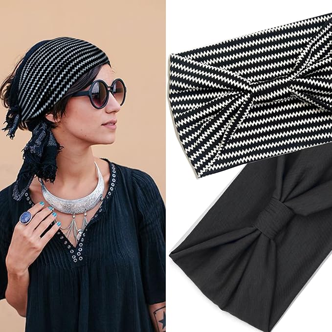 IVARYSS Wide Headbands for Women, Solid Knotted Head Wraps Turbans, Large African Style Head Bands Hair Accessories, 6 Pack