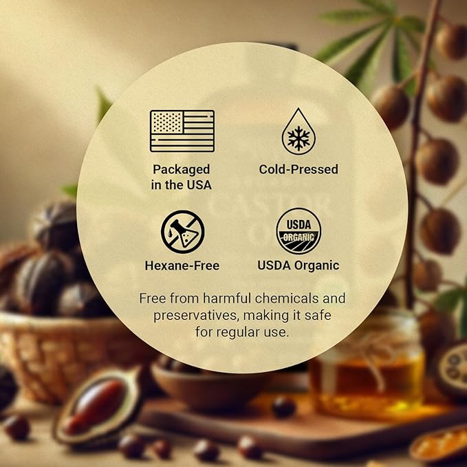 Organic Castor Oil for Hair, Scalp, Skin, Face & Eyelashes | USDA Certified | 100% Pure Castor Oil Organic Cold Pressed Unrefined Glass Bottle, Hexane Free - Soulspa Pure - 16 fl oz