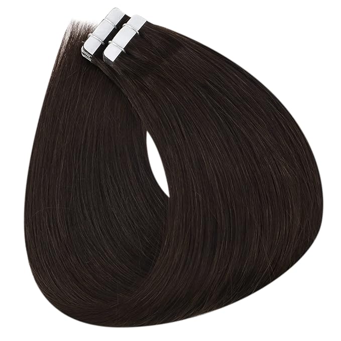 Full Shine Tape in Hair Extensions Human Hair Color Dark Brown Tape Hair Extensions Real Human Hair 14Inch Skin Weft Tape in Extensions 20pcs 50Gram Silky Straight Hair Extensions Tape in