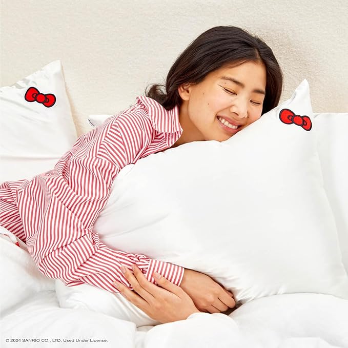 Kitsch x Hello Kitty Pillow Case Ivory – Toddler Bed Time Satin Pillowcase with Zipper – Soft Cooling Pillow Cover for Hair & Skin – Better Than Silk Pillowcase – King Size 19x36