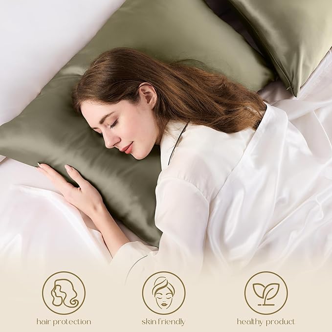 ZIMASILK 100% Pure Mulberry Silk Pillowcase for Hair and Skin Health,Soft and Smooth,Both Sides Premium Grade 6A Silk,600 Thread Count,with Hidden Zipper,1pc(Standard 20''x26'',Olive Grey)