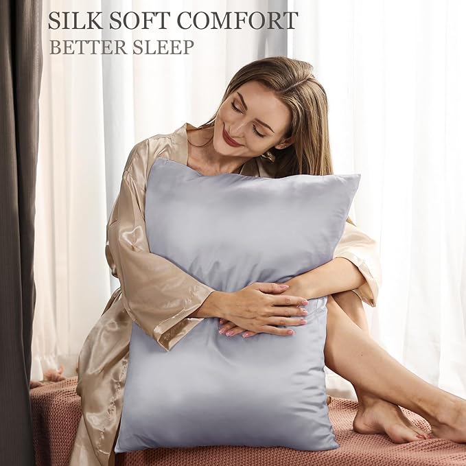 Adubor 100% Silk Pillowcase - Mulberry Silk Pillow Cases, 23 Momme 6A Grade Fibers, Silk Pillow Case for Hair and Skin Health, with Hidden Zipper (Standard 20''×26'', Silver Gray, 1PC)