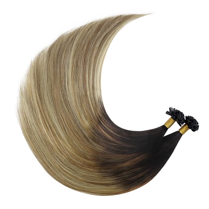 YoungSee K Tip Hair Extensions Human Hair Balayage Keratin Hair Extensions K Tip Ombre Dark Brown to Brown with Blonde Silky 18In 1g/s 50g